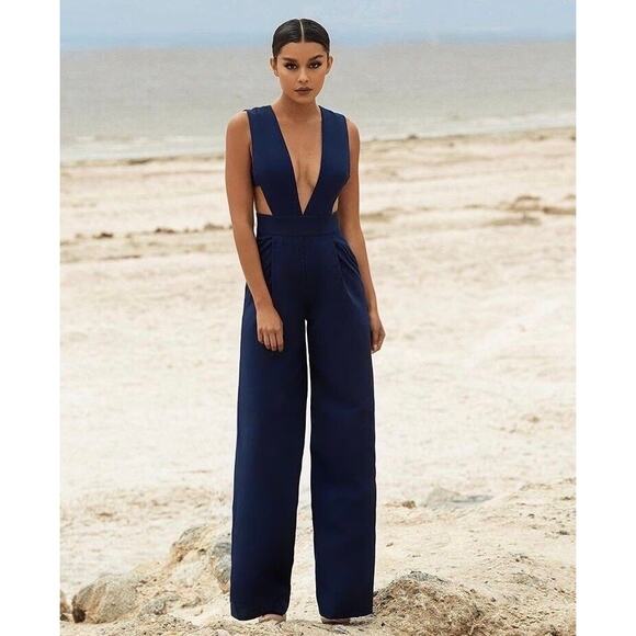 House of CB Mint Lasalle Wide Leg Jumpsuit in Navy - Size S - Picture 1 of 10